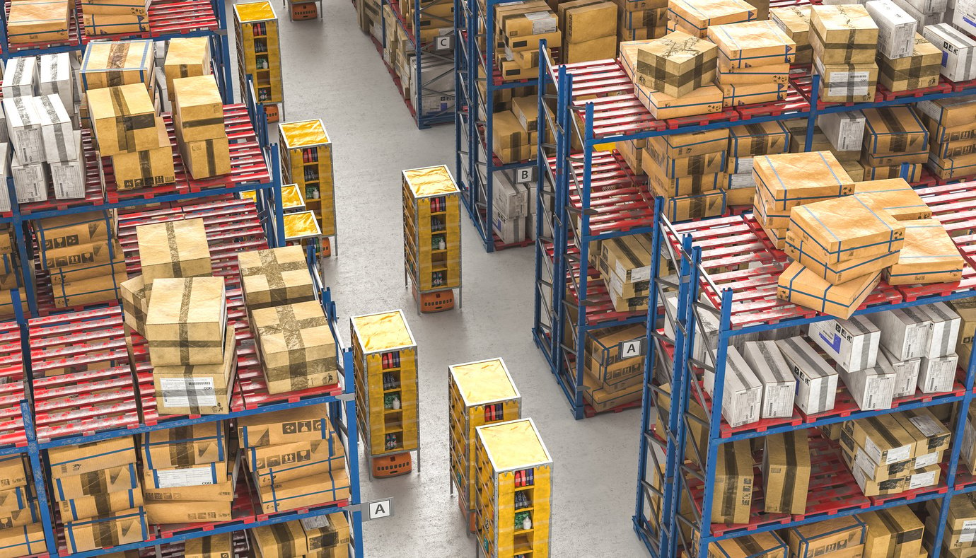 View of Warehouse Filled with Boxes from Above